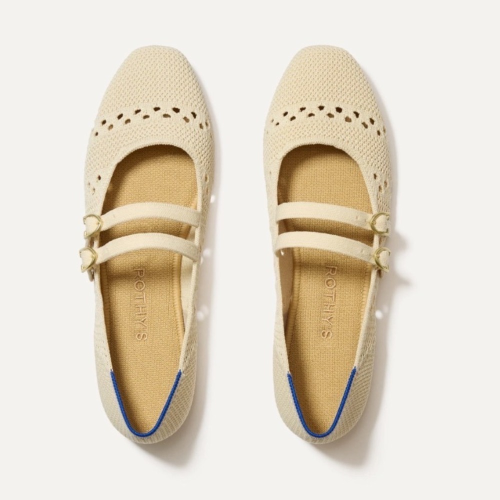 Rothy's The Double Buckle Mary Jane Powder Crochet Ivory Knit Flats Size 12 New!